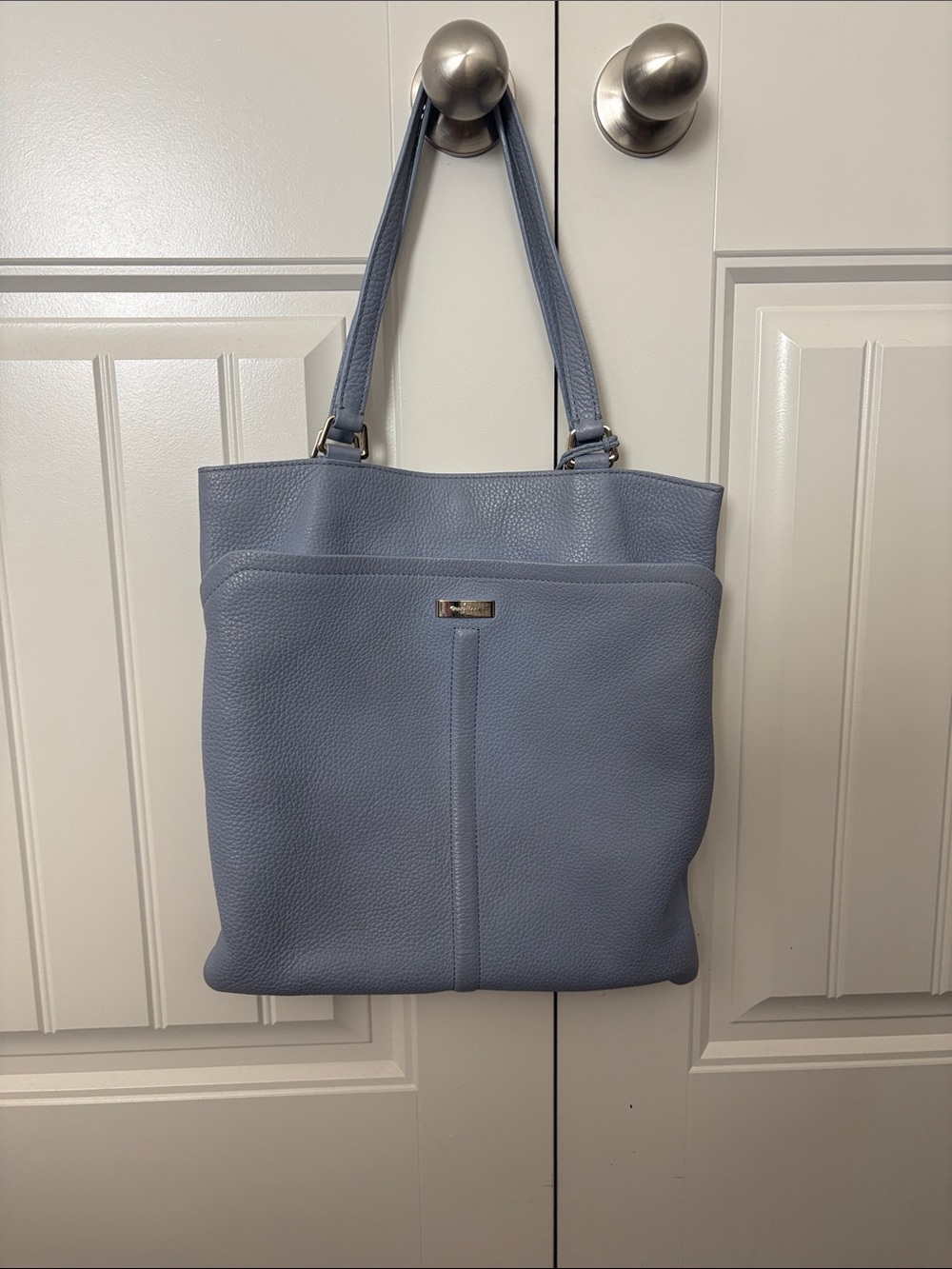 Classic Blue Leather Tote Shoulder Bag
